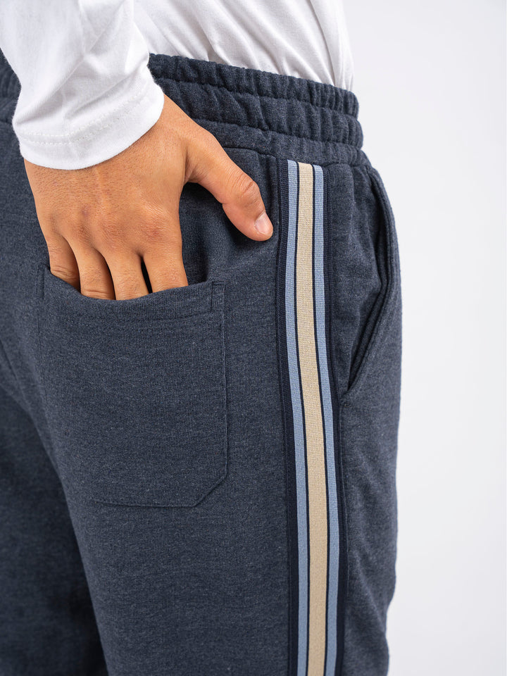 Blue Melange Pajama With Contrasting Detailing side view — Brumano Pakistan