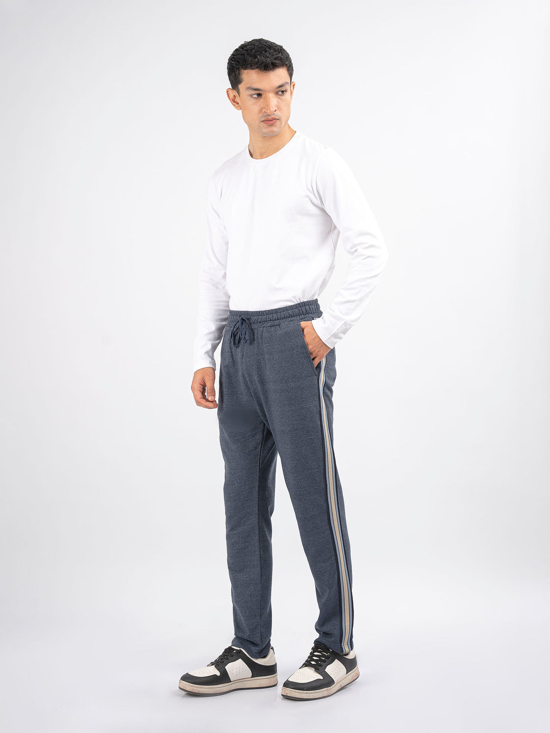 Blue Melange Pajama With Contrasting Detailing