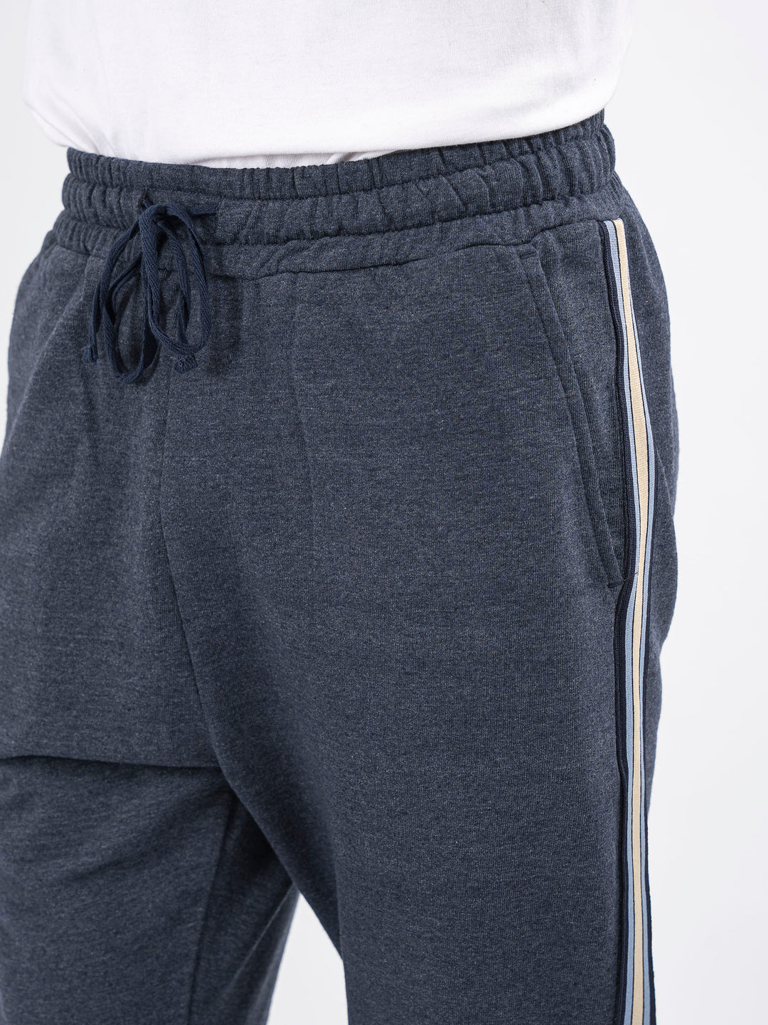 Blue Melange Pajama With Contrasting Detailing