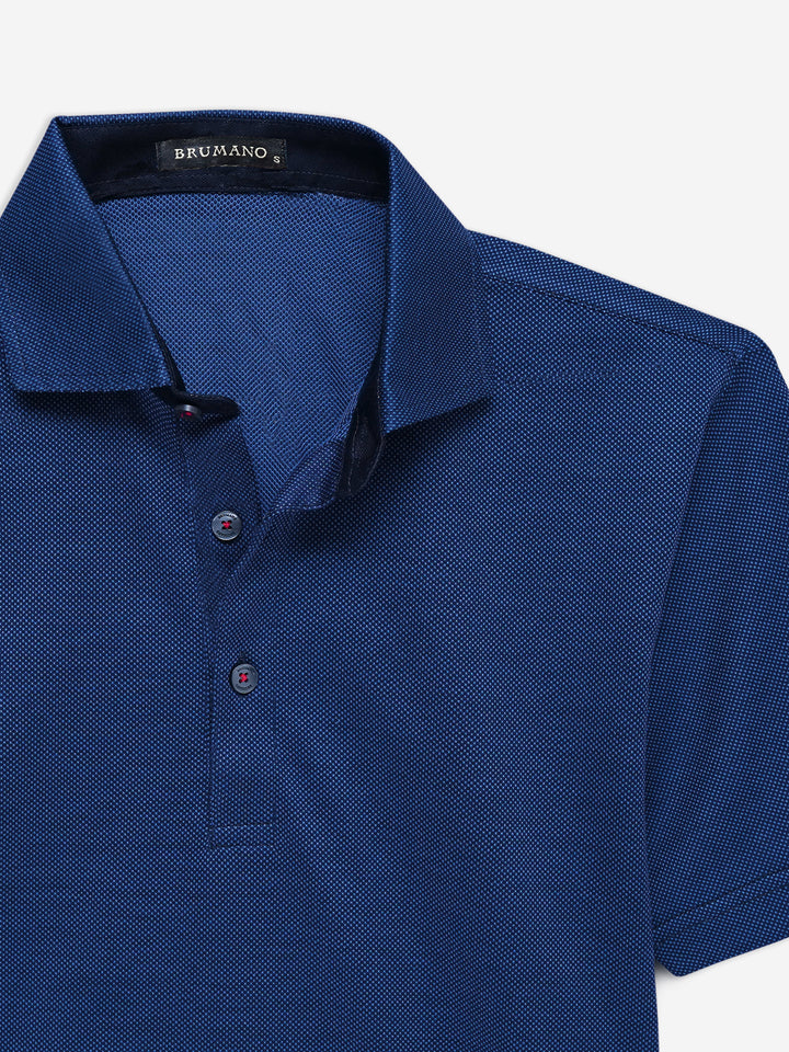 Blue Mercerized Dobby Polo With Cutaway Collar