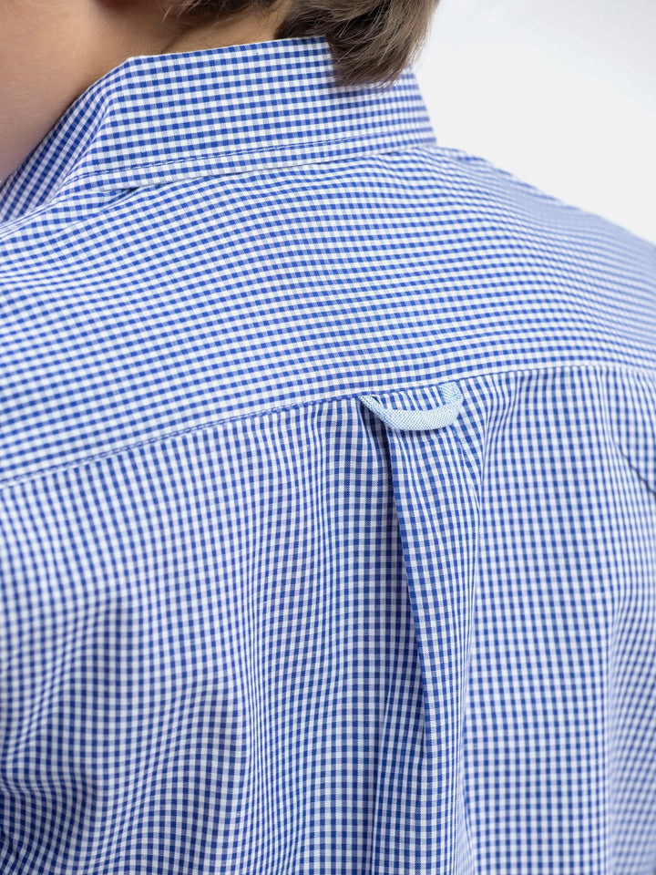 Blue Micro Gingham Button Down Casual Shirt