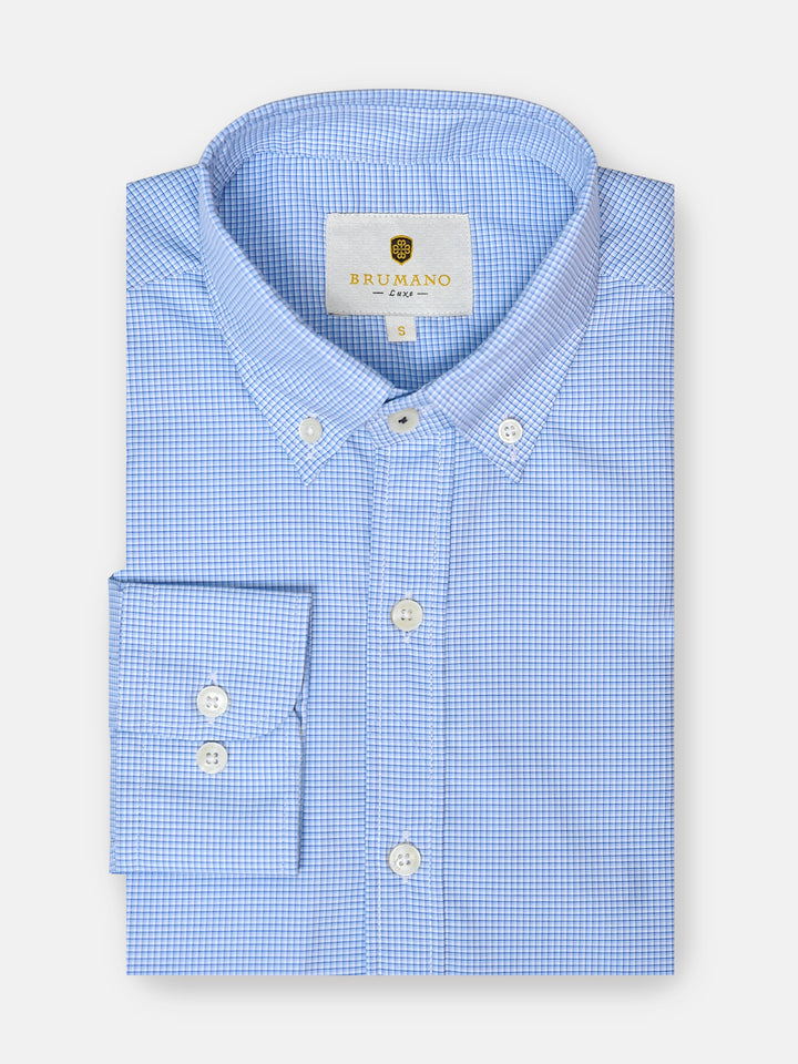 Blue Micro Gingham Button Down Shirt - Luxe