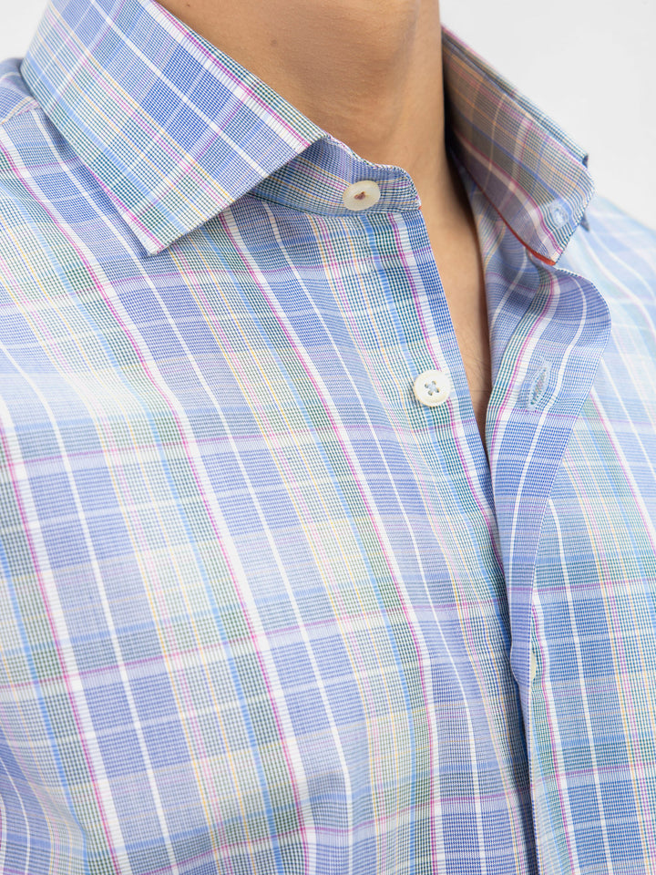 Blue Multi Color Checkered Formal Shirt Brumano Pakistan