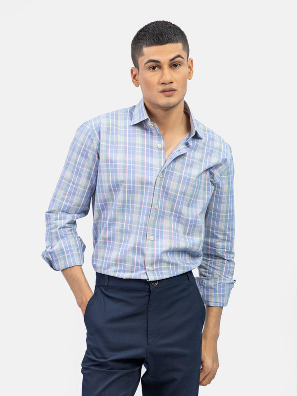 Blue Multi Color Checkered Formal Shirt Brumano Pakistan