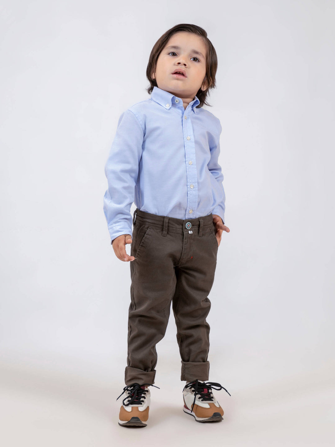 Blue Oxford Long Sleeve Casual Shirt With Detailing