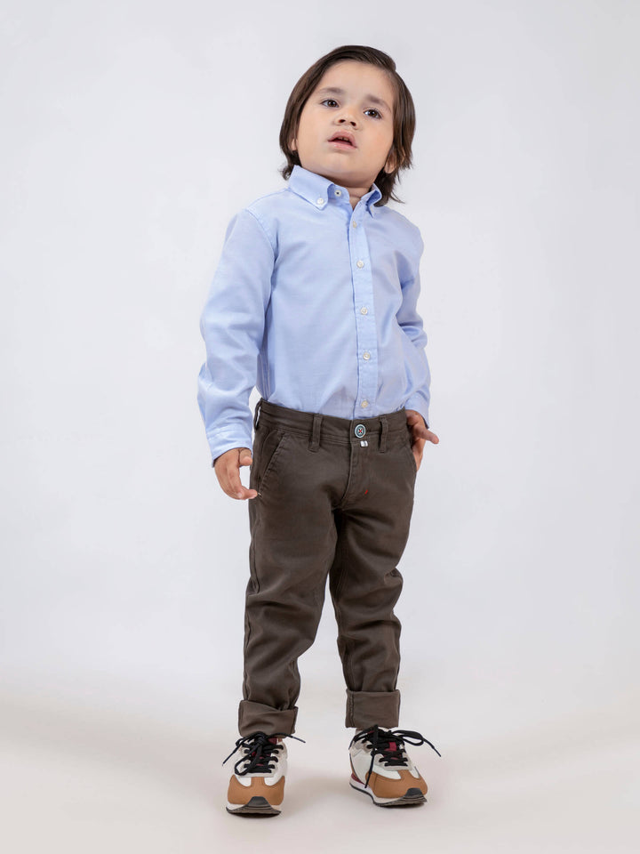 Blue Oxford Long Sleeve Casual Shirt With Detailing