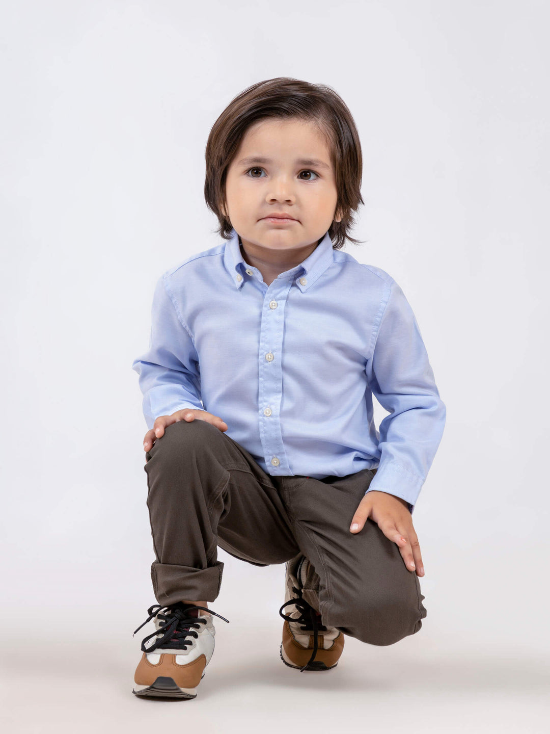 Blue Oxford Long Sleeve Casual Shirt With Detailing