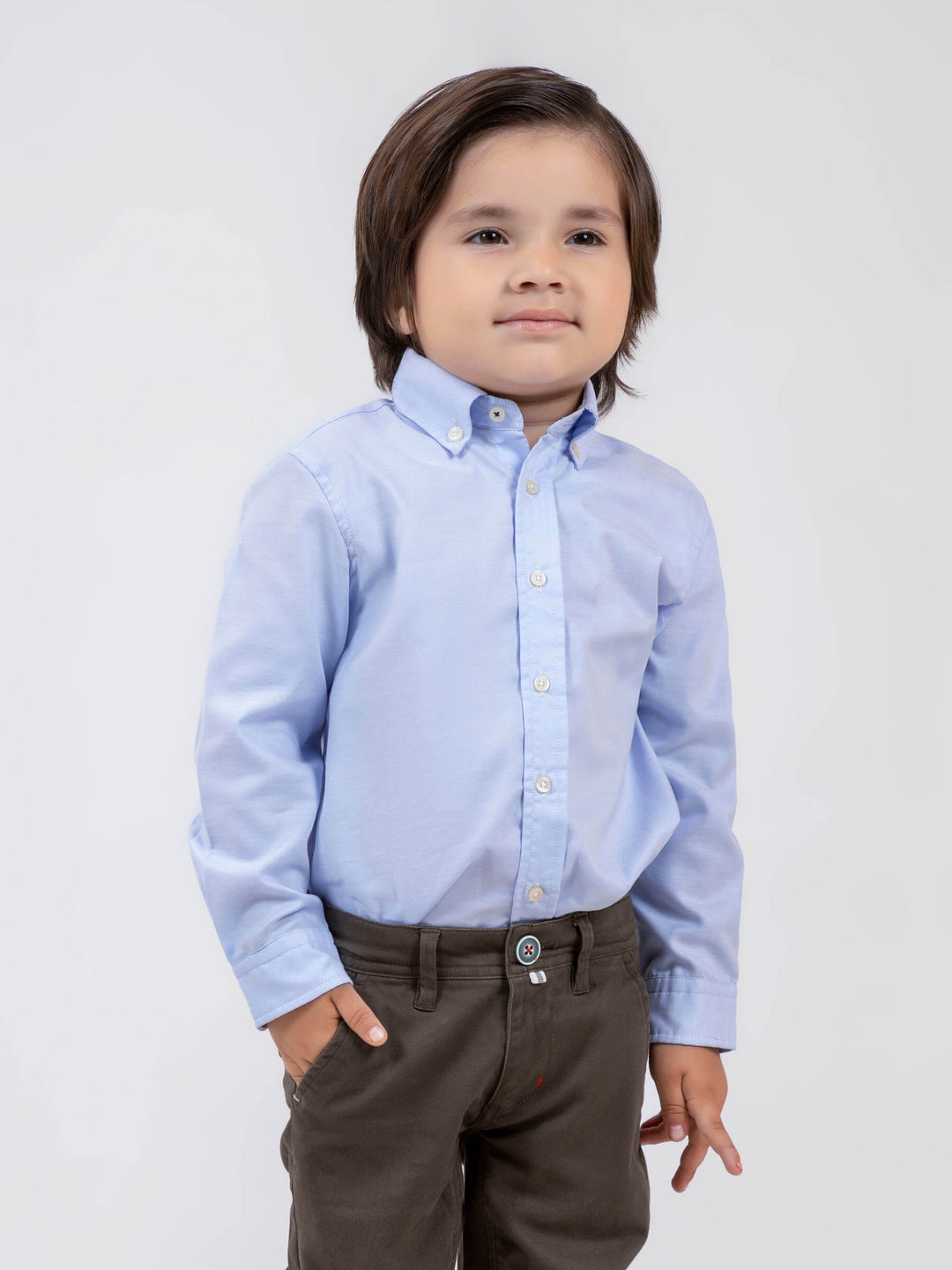 Blue Oxford Long Sleeve Casual Shirt With Detailing