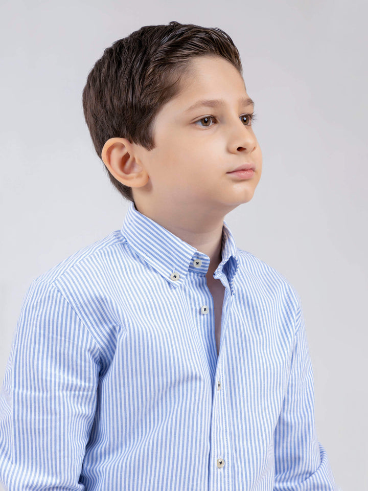 Blue Oxford Striped Long Sleeve Casual Shirt Brumano Pakistan