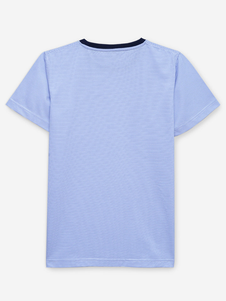 Blue Pinstriped Crew Neck T-Shirt With Contrasting Rib Brumano Pakistan