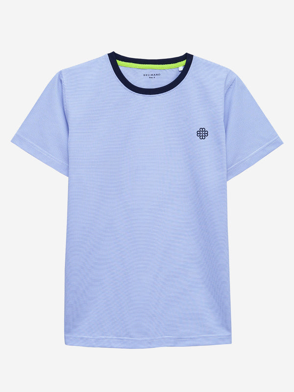 Blue Pinstriped Crew Neck T-Shirt With Contrasting Rib Brumano Pakistan