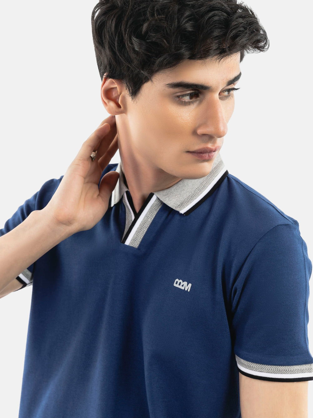 Blue Polo with Grey Sporty Collar