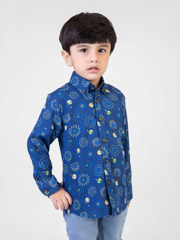 Blue Printed Casual Shirt