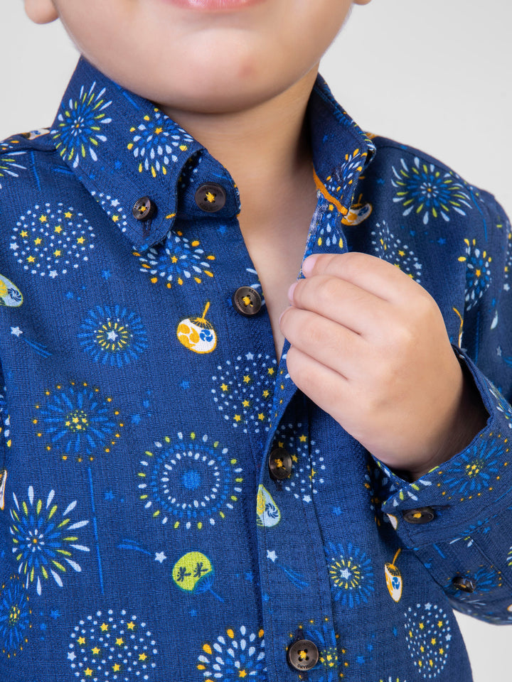Blue Printed Casual Shirt