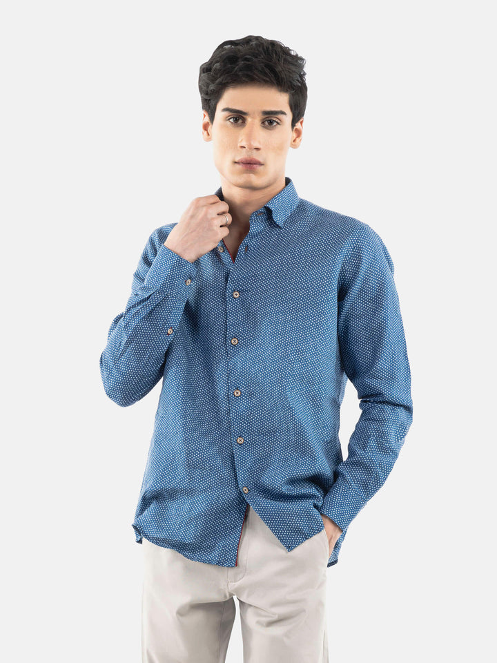 Blue Printed CottonLinen Shirt Brumano Pakistan