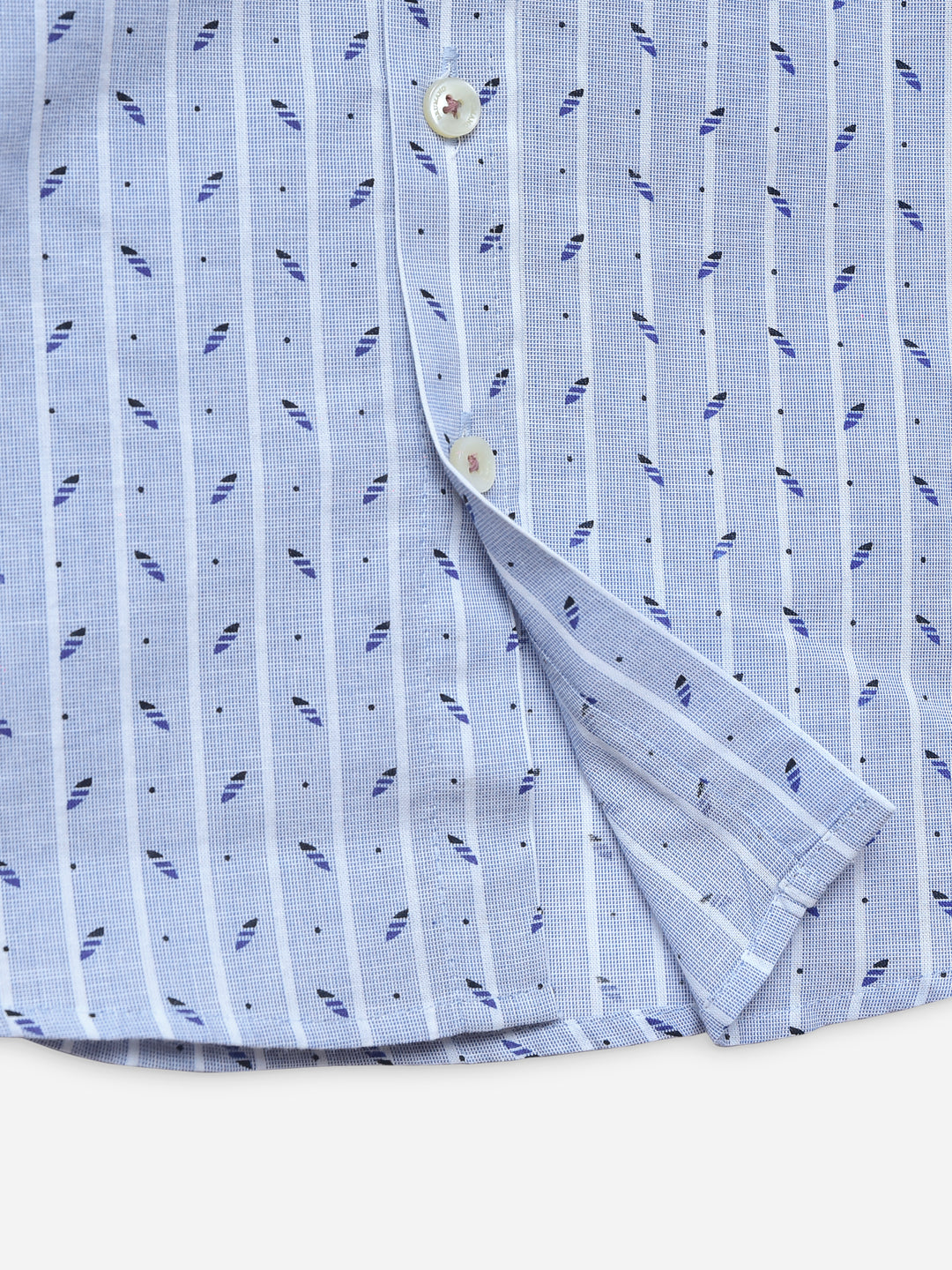 Blue Printed Striped Half Sleeve Casual Shirt