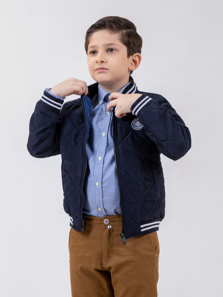 Blue Quilted Sporty Casual Baseball Jacket Brumano Pakistan