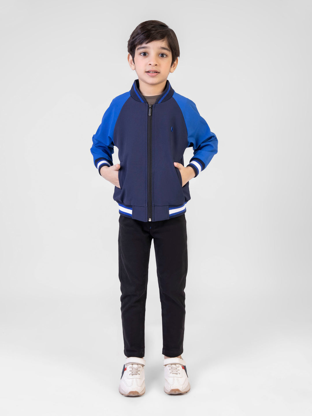 Blue Raglan Jacket With Contrasting Sleeves & Collar