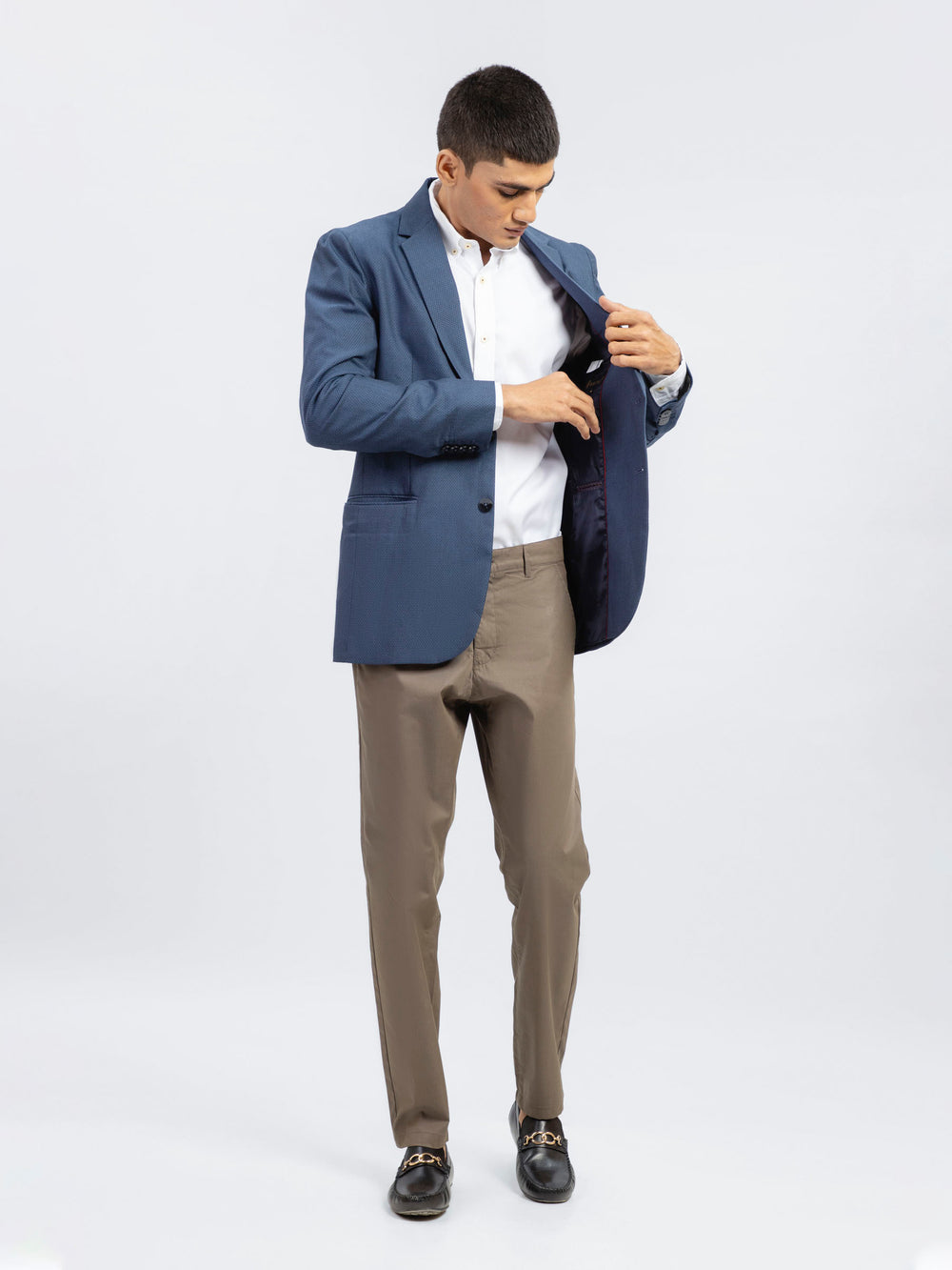 Blue self structured formal blazer brumano pakistan