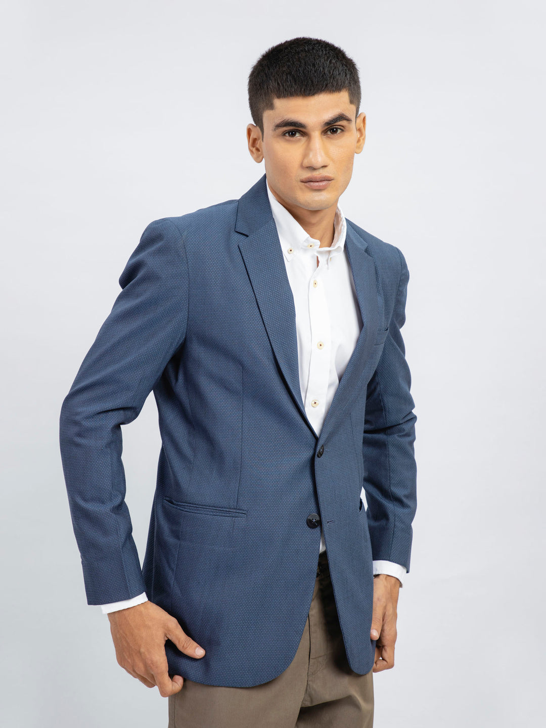 Blue self structured formal blazer brumano pakistan