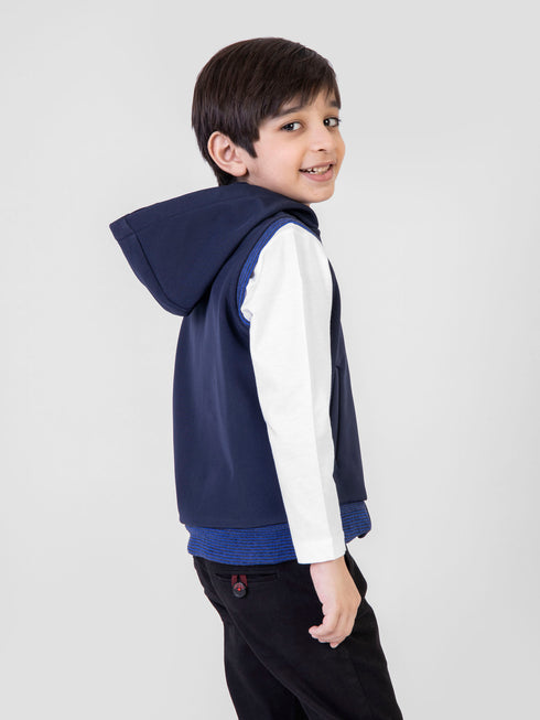 Blue Sleeveless Casual Zipper Jacket With Hood