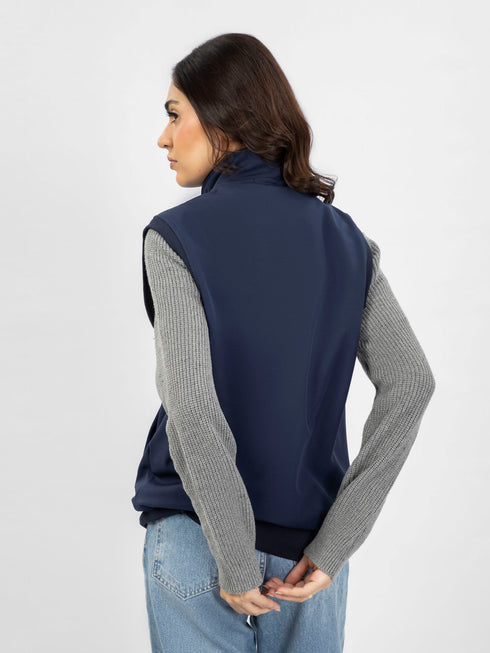 Blue Sleeveless Zipper Jacket - Women