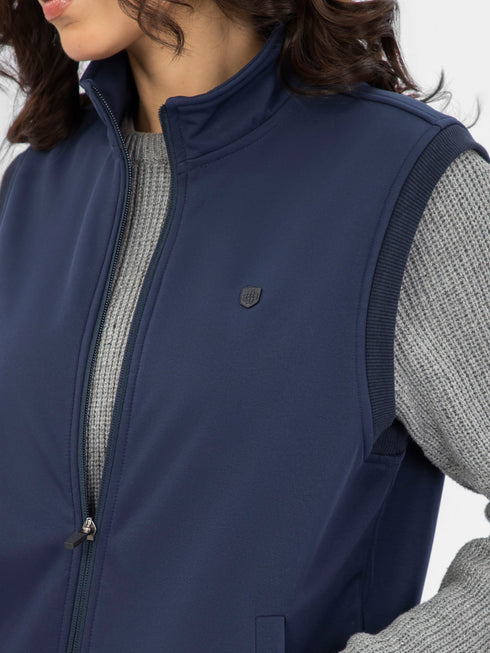 Blue Sleeveless Zipper Jacket - Women