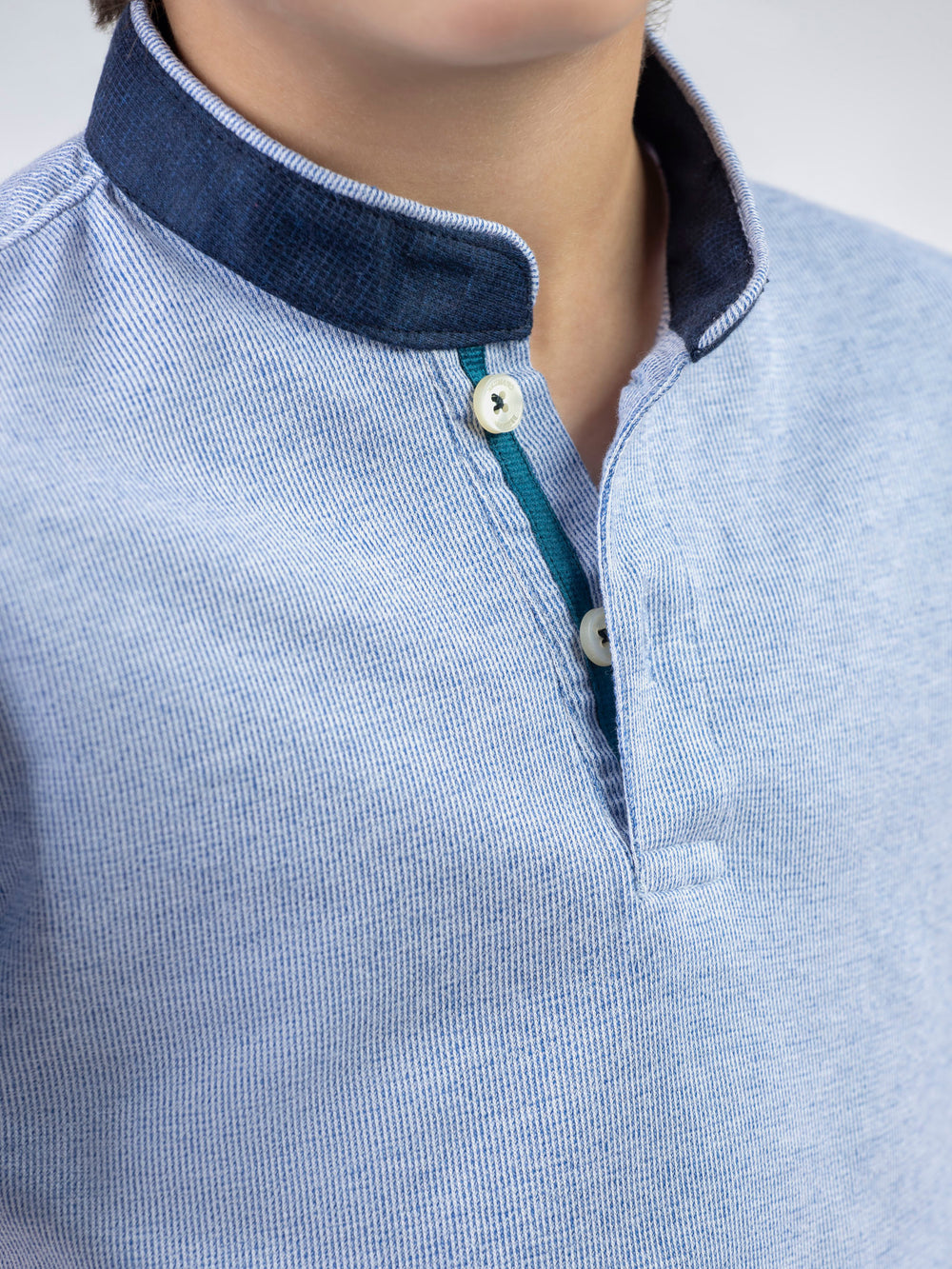 Blue Striped Mao Collar Casual Polo