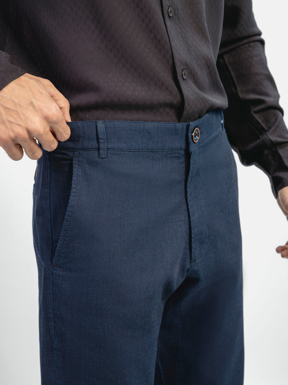 Blue Striped Structured Casual Fit Chinos