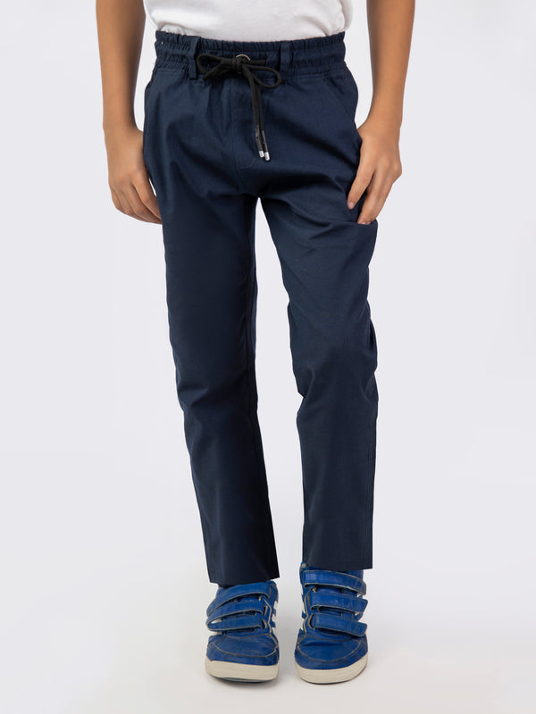 Blue Twill Casual Jogger Pant