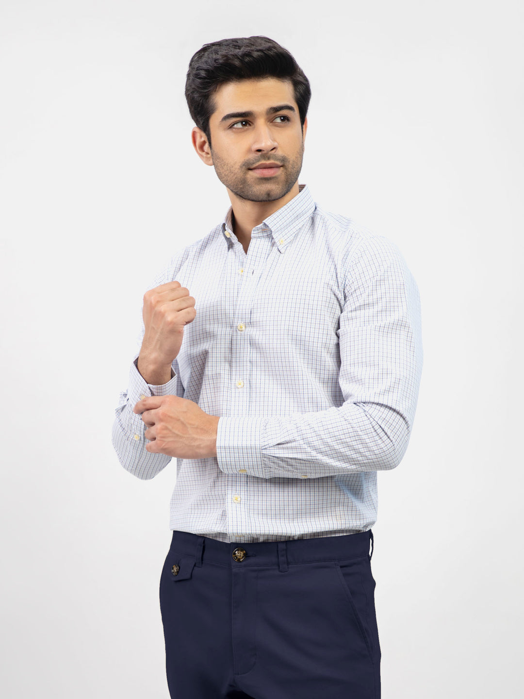 Blue & Beige Checkered Formal Shirt Brumano Pakistan