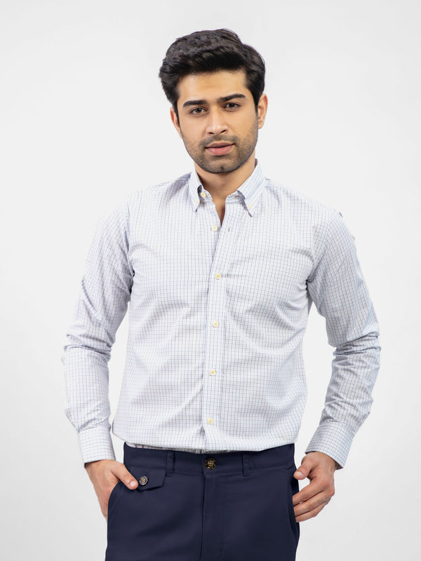 Blue & Beige Checkered Formal Shirt Brumano Pakistan