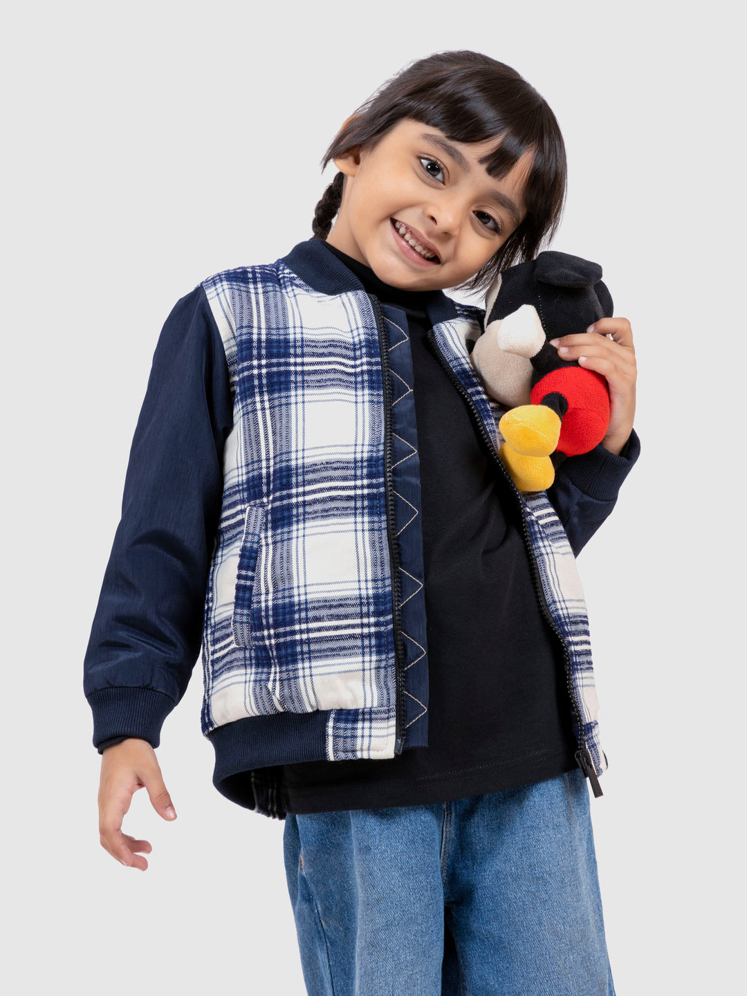 Blue beigecheckeredquiltedcasualbomberjacketbrumanopakistan3