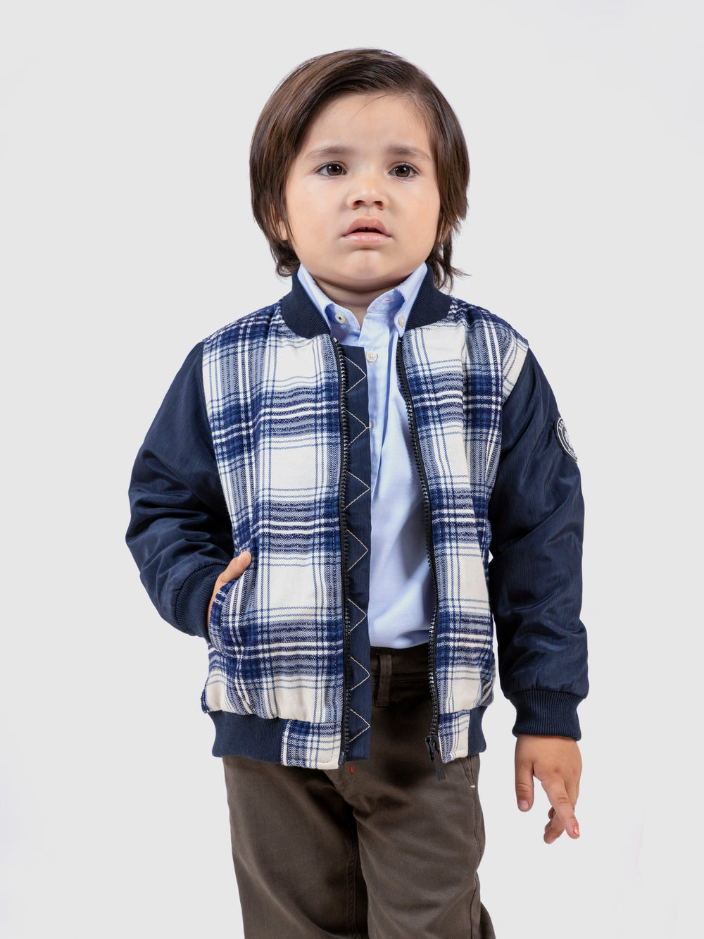 Blue beigecheckeredquiltedcasualbomberjacketbrumanopakistan4