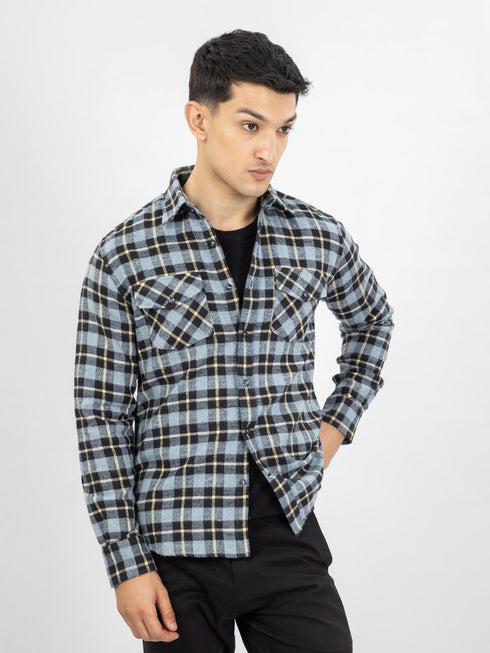 Blue & Black Heavy Flannel Checkered Shirt