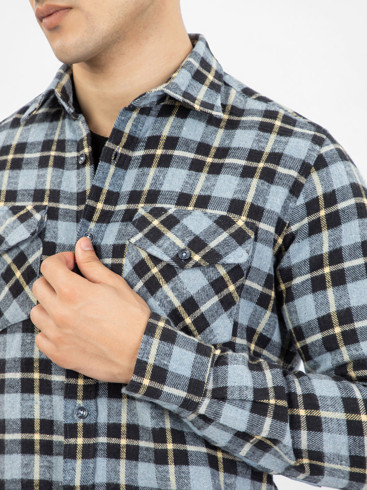Blue & Black Heavy Flannel Checkered Shirt