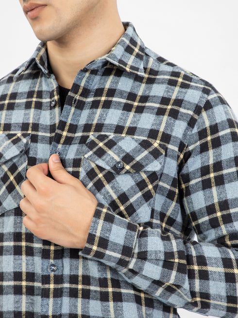 Blue & Black Heavy Flannel Checkered Shirt