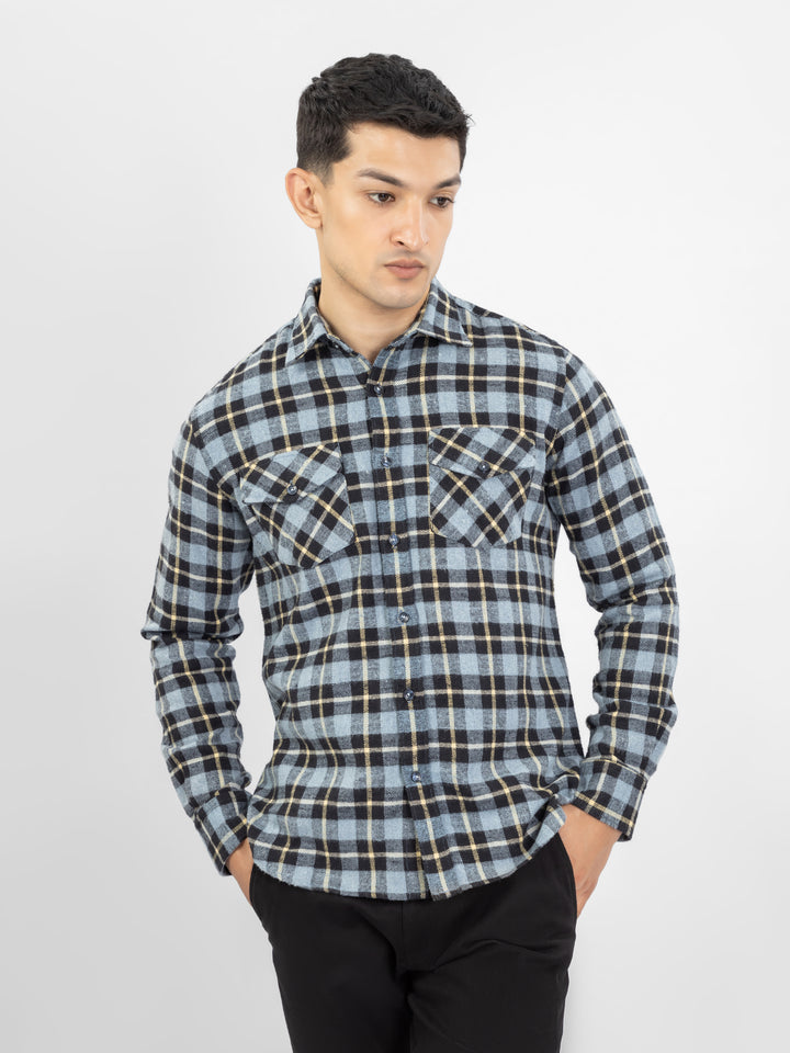 Blue & Black Heavy Flannel Checkered Shirt