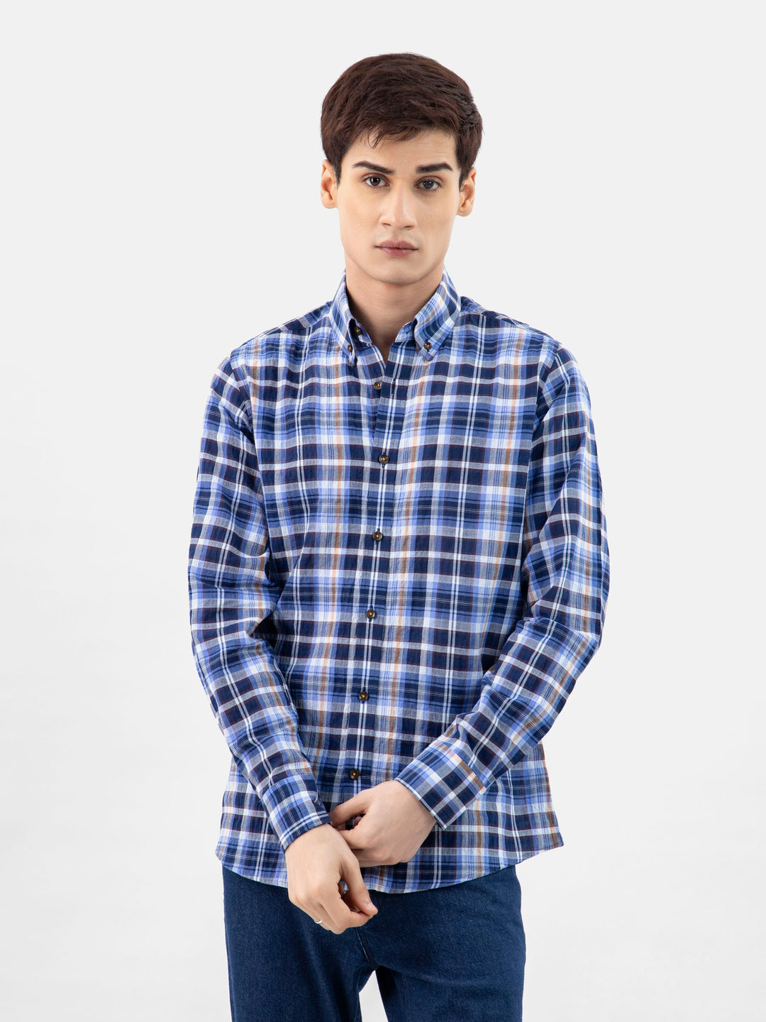 Blue & Black Seersucked Checkered Shirt