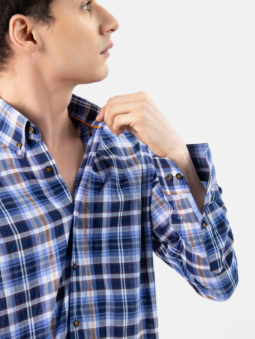 Blue & Black Seersucked Checkered Shirt