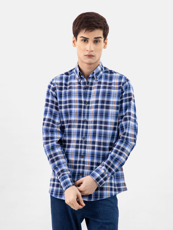 Blue & Black Seersucked Checkered Shirt Brumano Pakistan