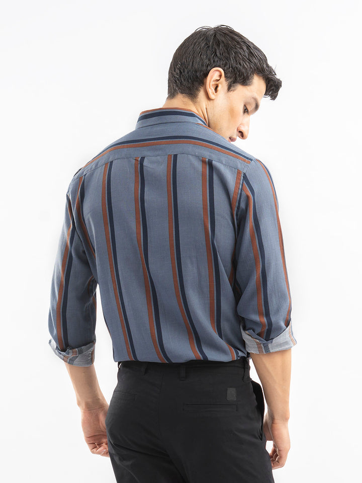 Blue & Brown Bold Striped Button Down Shirt