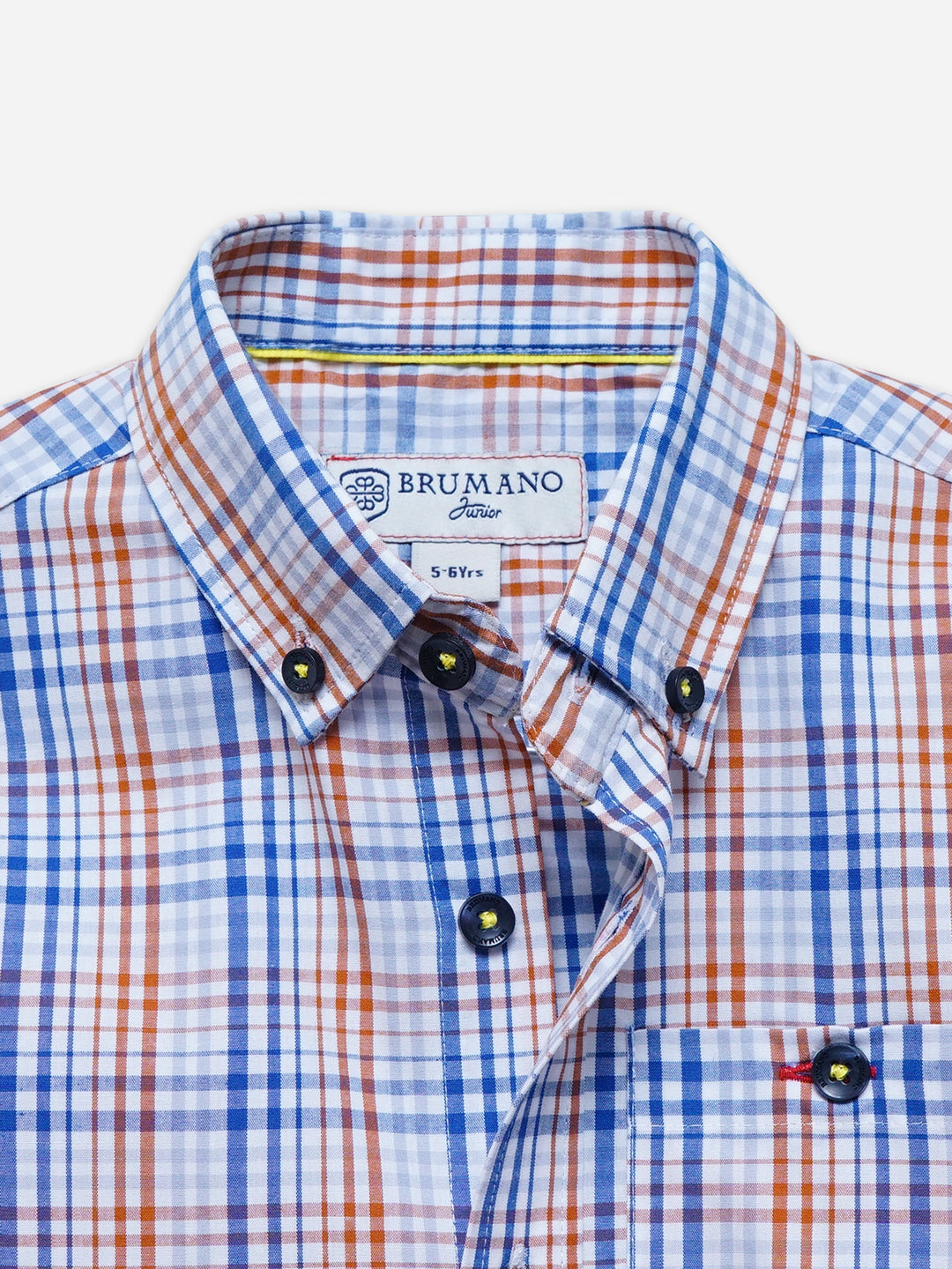 Blue & Brown Checkered Half Sleeve Casual Shirt  - Junior