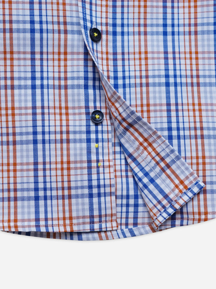 Blue & Brown Checkered Half Sleeve Casual Shirt  - Junior