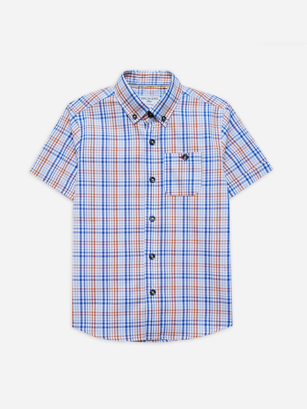 Blue & Brown Checkered Half Sleeve Casual Shirt  - Junior