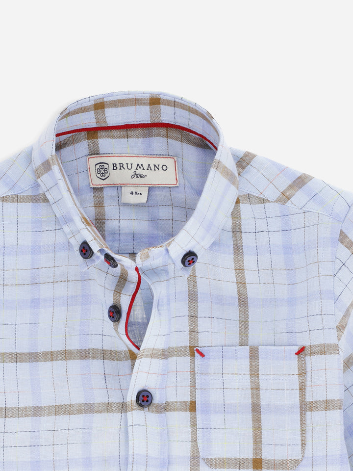Blue & Brown Cotton/Linen Casual Half Sleeve Shirt Brumano Pakistan
