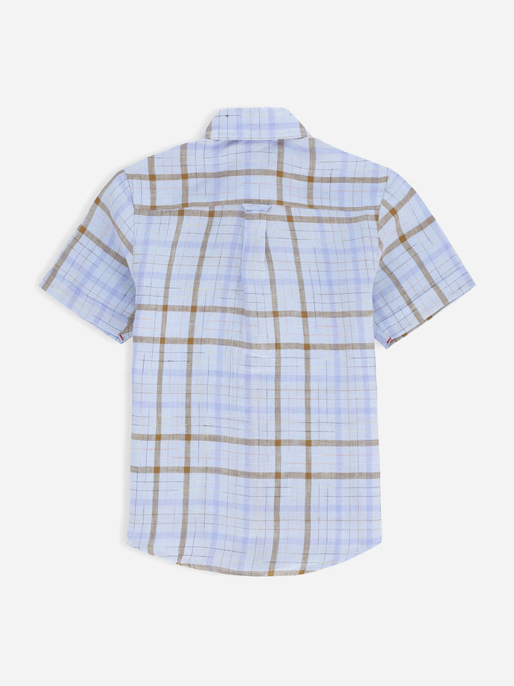 Blue & Brown Cotton/Linen Casual Half Sleeve Shirt Brumano Pakistan