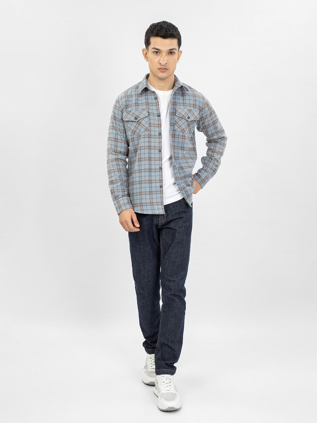Blue & Brown Flannel Checkered Shirt