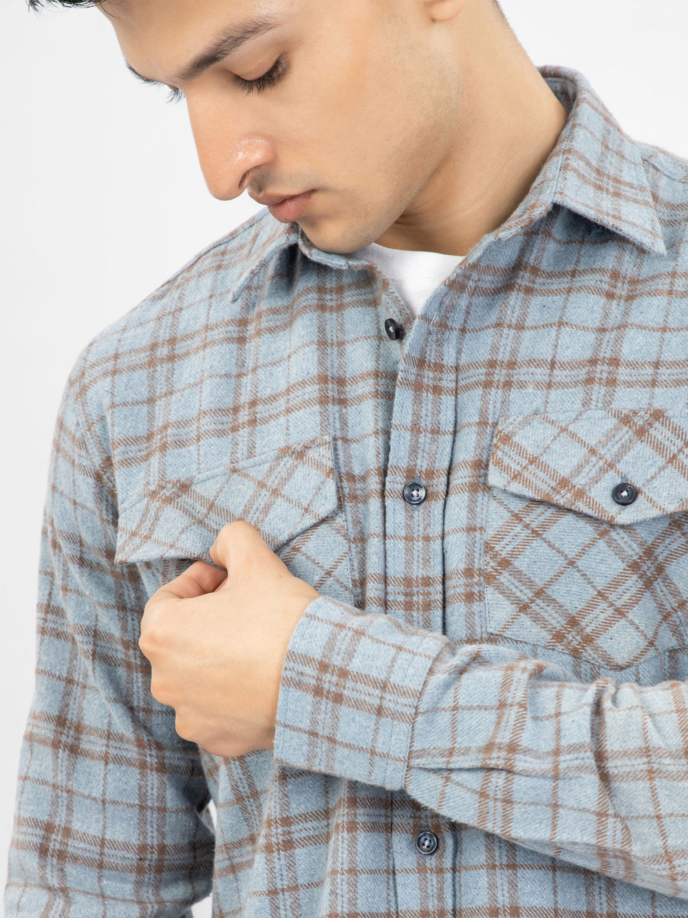 Blue brownflannelcheckeredshirtbrumanopakistan