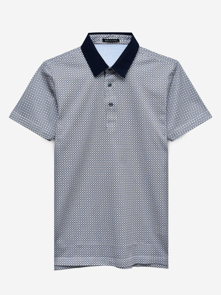 Blue & Brown Geo Printed Polo Shirt Brumano Pakistan